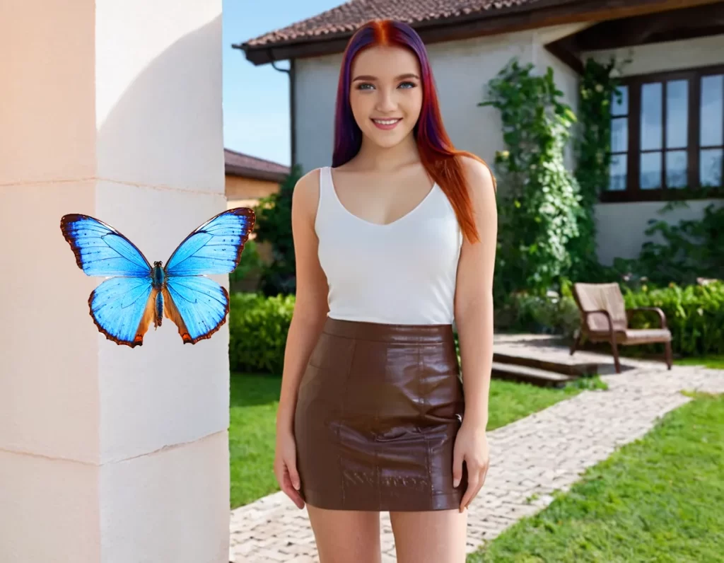 Look feminino mini saia couro marrom, e um top branco
