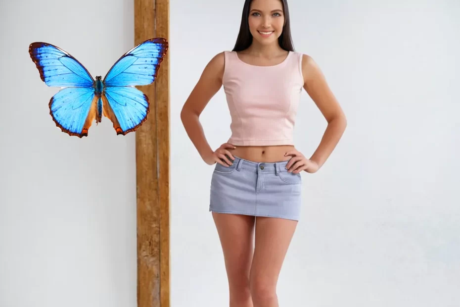 Mini saia jeans cintura baixa look para outono 2025