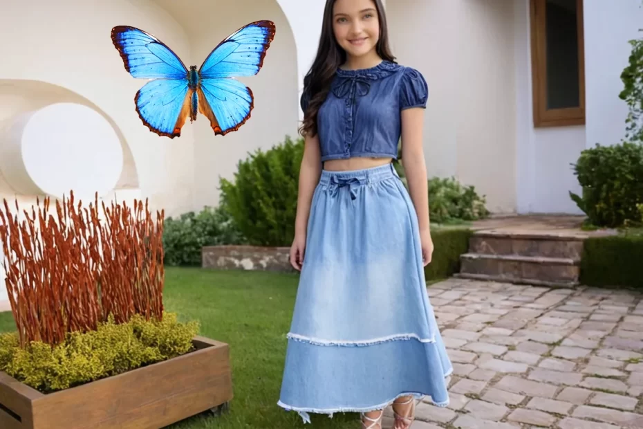 Saia jeans midi moda evangélica confortável e elegante